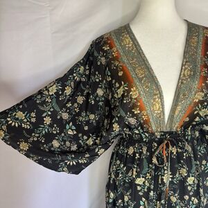 Karma Highway Boho Maxi Dress Floral Hippie Gypsy Cottage Flowy Deep V Neck OS